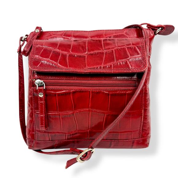 90's designer red crocodile leather bag by MICHAEL ROME DESIGNS - Picture 5 of 16
